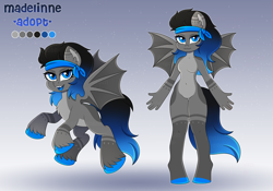 Size: 7580x5304 | Tagged: safe, artist:madelinne, derpibooru import, oc, oc only, anthro, bat pony, adoptable, adoptable open, adoption, anthro oc, bandana, bat pony oc, bat wings, fangs, solo, wings