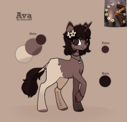 Size: 1950x1870 | Tagged: safe, artist:_alixxie_, derpibooru import, oc, oc only, oc:ava (alixxie), pony, unicorn, female, flower, flower in hair, jewelry, looking at you, mare, reference sheet, smiling, smiling at you, solo