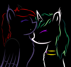 Size: 645x610 | Tagged: safe, artist:electric motor, derpibooru import, oc, oc only, oc:sally, oc:кама, bat pony, hybrid, pegasus, unicorn, bicolor wings, black background, decoration, gradient mane, jewelry, necklace, shipping, simple background, tricolor mane, wings