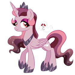 Size: 2000x2000 | Tagged: safe, artist:shebasoda, derpibooru import, oc, oc only, oc:princess euthanasia, alicorn, ghost, undead, alicorn oc, colored pupils, crown, ethereal mane, ethereal tail, eyeshadow, female, folded wings, gradient mane, gradient tail, hoof shoes, horn, jewelry, lidded eyes, makeup, mare, peytral, raised hoof, raised leg, red eyes, regalia, simple background, slim, smiling, solo, sparkly mane, sparkly tail, tail, thin, tiara, transparent background, walking, wings