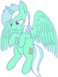 Size: 1073x1429 | Tagged: safe, artist:mcsadat, derpibooru import, lyra heartstrings, alicorn, pony, alicornified, ask lyra pony, lyracorn, race swap, simple background, smiling, solo, spread wings, transparent background, wings