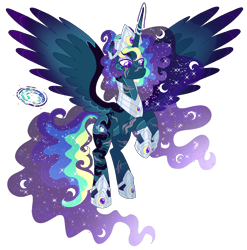 Size: 1002x1016 | Tagged: safe, artist:shebasoda, derpibooru import, oc, oc only, oc:king titan, alicorn, body markings, body scar, coat markings, colored pupils, colored wings, crown, ethereal hair, ethereal mane, ethereal tail, eye scar, eyeshadow, facial markings, facial scar, flying, frown, gradient horn, gradient wings, hoof shoes, horn, horn jewelry, horn ring, jewelry, leg scar, lidded eyes, looking down, makeup, male, male alicorn, male alicorn oc, multicolored wings, neck scar, nose scar, pale belly, peytral, purple eyes, regalia, ring, scar, simple background, socks (coat marking), solo, sparkly mane, sparkly tail, spread wings, stallion, star (coat marking), starry mane, starry tail, tail, transparent background, wings