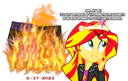 Size: 2650x1690 | Tagged: safe, artist:evilasio, derpibooru import, sunset shimmer, villainous delights, equestria girls, equestria girls (movie), bad end, beyond redemption, big crown thingy, breaking the fourth wall, element of magic, fall formal, fanon discontinuity, fire, fireplace, fourth wall, hate art, ignore, jerk, jewelry, malicious, nutshell, op is trying to start shit so badly that it's kinda funny, opinion, psycho, regalia, simple background, sunset psycho, transparent background