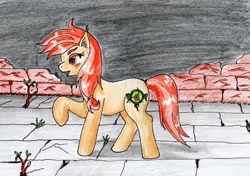 Size: 3731x2632 | Tagged: safe, artist:40kponyguy, derpibooru exclusive, derpibooru import, oc, oc only, oc:safe haven, earth pony, pony, ear fluff, ears, female, mare, raised hoof, raised leg, redraw, solo, traditional art