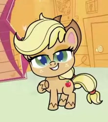 Size: 262x297 | Tagged: safe, derpibooru import, screencap, applejack, g4.5, my little pony: pony life, princess probz, adorable face, breaking the fourth wall, cropped, cute, female, hat, jackabetes