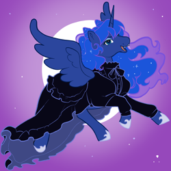 Size: 2048x2048 | Tagged: safe, artist:daffidaizy, derpibooru import, princess luna, alicorn, pony, clothes, costume, dress, moon, nightmare night costume, solo, starry night