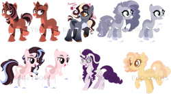 Size: 1208x662 | Tagged: safe, artist:edgeyboiss, derpibooru import, oc, oc only, dracony, earth pony, hybrid, pegasus, pony, unicorn, bald, base used, chest fluff, coat markings, colored hooves, curved horn, earth pony oc, facial markings, female, freckles, grin, horn, horns, interspecies offspring, lidded eyes, mare, obtrusive watermark, offspring, open mouth, pale belly, parent:applejack, parent:big macintosh, parent:caramel, parent:cheese sandwich, parent:flash sentry, parent:fluttershy, parent:pinkie pie, parent:rainbow dash, parent:rarity, parent:soarin', parent:spike, parent:twilight sparkle, parents:carajack, parents:cheesepie, parents:flashlight, parents:fluttermac, parents:soarindash, parents:sparity, pegasus oc, raised hoof, raised leg, simple background, smiling, snip (coat marking), socks (coat marking), star (coat marking), transparent background, unicorn oc, unshorn fetlocks, watermark