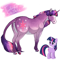 Size: 1280x1280 | Tagged: safe, artist:neighbaby, derpibooru import, twilight sparkle, unicorn twilight, classical unicorn, horse, pony, unicorn, alternate design, butt, cloven hooves, female, headcanon in the description, hoers, horn, leonine tail, looking at you, looking back, looking back at you, mare, name, plot, pubic fluff, simple background, smiling, smiling at you, solo, twibutt, unshorn fetlocks, white background