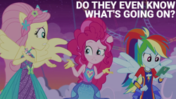 Size: 2000x1125 | Tagged: safe, derpibooru import, edit, edited screencap, editor:quoterific, screencap, fluttershy, pinkie pie, rainbow dash, better together, equestria girls, rollercoaster of friendship