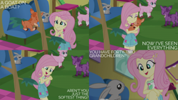 Size: 2000x1125 | Tagged: safe, derpibooru import, edit, edited screencap, editor:quoterific, screencap, fluttershy, goat, rabbit, better together, equestria girls, spring breakdown, animal