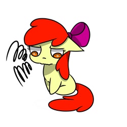 Size: 680x680 | Tagged: safe, artist:루티노, derpibooru import, apple bloom, earth pony, pony, female, filly, foal, looking down, pouting, simple background, sitting, solo, white background