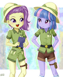 Size: 1000x1222 | Tagged: safe, artist:uotapo, derpibooru import, lily pad (equestria girls), wind sprint, human, equestria girls, clothes, cosplay, costume, duo, equestria girls-ified, hat, shorts
