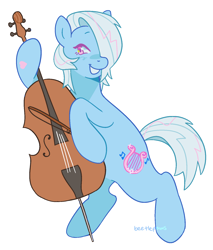 Size: 1411x1653 | Tagged: safe, artist:beetlepaws, derpibooru import, earth pony, pony, g3, bee bop (g3), blue, cello, cutie mark, hoof heart, musical instrument, pink eyes, simple background, smiling, solo, standing, transparent background, underhoof