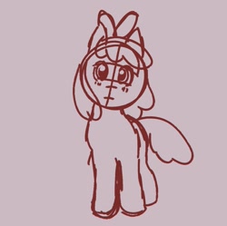 Size: 1275x1269 | Tagged: safe, artist:transhota, derpibooru import, apple bloom, earth pony, pony, brown background, female, filly, foal, looking at you, simple background, sketch, solo