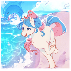 Size: 2048x2048 | Tagged: safe, artist:daffidaizy, derpibooru import, dolphin, earth pony, pony, g2, beach, eve (g2), ocean, running, water