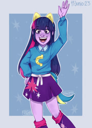 Size: 1280x1778 | Tagged: safe, artist:kikimi34454, derpibooru import, twilight sparkle, human, equestria girls, equestria girls (movie), g4, clothes, cute, helping twilight win the crown, open mouth, open smile, skirt, smiling, sweater, twiabetes, wondercolts, wondercolts uniform