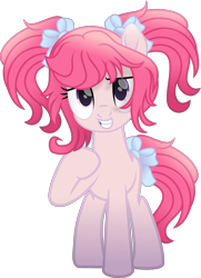 Size: 1231x1697 | Tagged: safe, artist:lincolnbrewsterfan, derpibooru exclusive, derpibooru import, oc, oc only, oc:pink sky candy, earth pony, pony, slice of life (episode), .svg available, colored pupils, earth pony oc, female, front view, gift art, gradient hooves, grin, inkscape, looking forward, looking up, mare, movie accurate, pigtails, pink mane, pink tail, pointing at self, purple coat, purple eyes, simple background, smiling, solo, svg, tail, teeth, transparent background, twintails, vector
