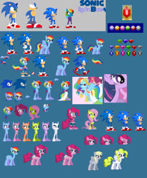 Size: 388x468 | Tagged: safe, artist:t0ms0nic, derpibooru import, derpy hooves, fluttershy, pinkie pie, rainbow dash, surprise, g1, chaos emerald, male, needs more jpeg, sonic the hedgehog, sonic the hedgehog (series), sprite sheet