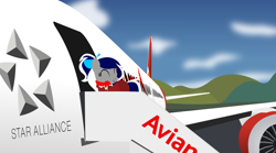 Size: 12129x6757 | Tagged: safe, artist:ponyrailartist, derpibooru import, oc, oc:sofia reds, avianca, boeing, flight attendant, high res, logo, plane, star alliance