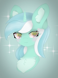 Size: 1898x2532 | Tagged: safe, artist:sodapop sprays, derpibooru import, lyra heartstrings, pony, unicorn, :3, bust, chest fluff, colored pupils, commission, portrait, simple background, solo, ych result