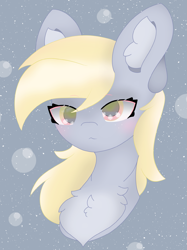 Size: 1765x2354 | Tagged: safe, artist:sodapop sprays, derpibooru import, derpy hooves, pegasus, pony, bust, chest fluff, commission, ear fluff, ears, portrait, simple background, solo, ych result, your character here