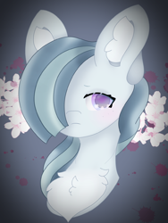 Size: 1760x2346 | Tagged: safe, artist:sodapop sprays, derpibooru import, marble pie, earth pony, pony, bust, chest fluff, commission, ear fluff, ears, portrait, sad, simple background, solo, ych result, your character here