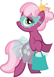 Size: 2000x2820 | Tagged: safe, derpibooru import, editor:catachromatic, cheerilee, earth pony, pony, .svg available, alternate hairstyle, bag, bipedal, closed mouth, clothes, crown, female, hair bun, hoof hold, jewelry, lidded eyes, mare, mask, regalia, see-through, simple background, skirt, smiling, solo, stock vector, svg, transparent background, vector