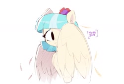 Size: 1992x1356 | Tagged: safe, artist:aceslingerexo, derpibooru import, coco pommel, pegasus, pony, covering, covering face, covering face with wings, female, mare, race swap, simple background, solo, trembling, white background, wings