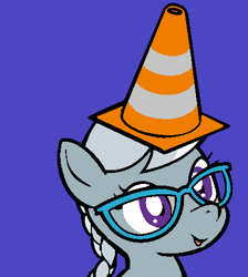 Size: 429x479 | Tagged: safe, artist:darkdoomer, derpibooru import, silver spoon, earth pony, pony, blue background, female, filly, foal, glasses, simple background, solo, traffic cone