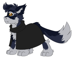 Size: 5904x4712 | Tagged: safe, artist:crazysketch101, derpibooru import, oc, oc only, oc:mortis, wolf, wolf pony, chest fluff, cloak, clothes, ear fluff, ears, fangs, fluffy, simple background, solo, transparent background