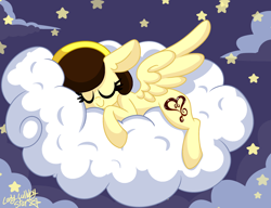 Size: 2300x1767 | Tagged: safe, artist:ladylullabystar, derpibooru import, oc, oc only, oc:guylian, pegasus, pony, cloud, female, mare, on a cloud, sleeping, solo