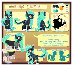 Size: 1024x931 | Tagged: safe, artist:kazziepones, derpibooru import, oc, oc:obsidian lights, crystal pony, dracony, dragon, hybrid, clothes, crystallized, dress, female, gala dress, reference sheet, solo