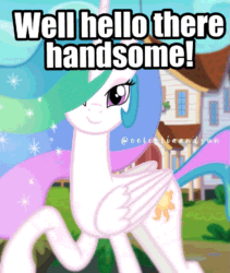 Size: 811x960 | Tagged: safe, artist:thesunalicorn, edit, editor:undeadponysoldier, princess celestia, alicorn, pony, beautiful, bedroom eyes, female, flirting, looking at you, mare, raised hoof, raised leg, show accurate, smiling, talking to viewer