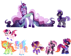 Size: 1280x1014 | Tagged: safe, artist:shebasoda, derpibooru import, oc, oc only, oc:frosting sparkle pie, oc:princess evening nightfall, alicorn, bat pony, bat pony alicorn, pony, :o, alicorn oc, armor, bat pony oc, bat wings, blue eyes, body markings, bowtie, chest fluff, chestplate, closed mouth, clothes, coat markings, colored eartips, colored eyelashes, colored hooves, colored pupils, colored sclera, colored wings, concave belly, countershading, crown, cute, cute little fangs, cyan eyes, ear tufts, ethereal hair, ethereal mane, ethereal tail, eyeshadow, facial markings, fangs, female, flying, folded wings, golden eyes, gradient legs, gradient mane, gradient tail, hair bun, head turn, headcanon, headcanon in the description, height difference, helmet, hoodie, hoof polish, hoof shoes, horn, jewelry, lidded eyes, long legs, long mane, long tail, looking at you, looking back, magenta eyes, makeup, male, mare, multicolored wings, neck bow, open mouth, pale belly, peytral, physique difference, princess shoes, purple eyes, raised hoof, raised leg, regalia, royal guard, royal guard armor, scarf, simple background, slim, smiling, space buns, sparkly mane, sparkly tail, spread wings, stallion, standing, star (coat marking), starry mane, starry tail, tail, tall, thin, tiara, transparent background, unnamed oc, unshorn fetlocks, wall of tags, wings, yellow sclera