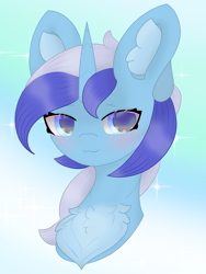 Size: 1776x2368 | Tagged: safe, artist:sodapop sprays, derpibooru import, minuette, pony, unicorn, alternate hairstyle, bust, chest fluff, commission, ear fluff, ears, gradient background, solo, ych result