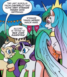 Size: 371x428 | Tagged: safe, artist:andypriceart, derpibooru import, idw, mayor mare, princess celestia, rarity, alicorn, earth pony, pony, unicorn, spoiler:comic, butt, cropped, crown, female, gray mane, grey hair, horn, jewelry, long hair, long mane, long tail, mare, multicolored hair, multicolored mane, multicolored tail, official comic, plot, purple hair, purple mane, regalia, tail