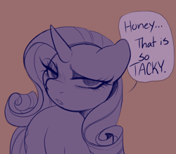 Size: 1600x1400 | Tagged: safe, artist:kocobunnyy, derpibooru import, rarity, pony, unicorn, brown background, comic, dialogue, doodle, female, lidded eyes, mare, simple background, sketch, solo, speech bubble, talking to viewer