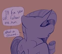 Size: 1600x1400 | Tagged: safe, artist:kocobunnyy, derpibooru import, rarity, pony, unicorn, brown background, comic, dialogue, doodle, eyes closed, female, mare, open mouth, simple background, sketch, solo, speech bubble, talking to viewer