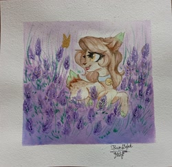 Size: 2944x2869 | Tagged: safe, artist:jsunlight, derpibooru import, oc, oc:sofiko, deer, deer pony, hybrid, original species, pony, solo, traditional art, watercolor painting