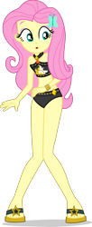 Size: 1882x4599 | Tagged: safe, artist:dustinwatsongkx, derpibooru import, fluttershy, butterfly, human, equestria girls, belly button, bikini, bikini bottom, bikini top, clothes, clothes swap, female, geode of empathy, gold, hairclip, legs, magical geodes, midriff, sandals, simple background, solo, sunset shimmer's beach shorts swimsuit, swimsuit, transparent background