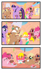 Size: 1024x1777 | Tagged: safe, artist:bbbhuey, derpibooru import, megan williams, pinkie pie, rainbow dash, twilight sparkle, alicorn, earth pony, human, pegasus, pony, g1, g4, anal insertion, cake, comic, confetti, cute, dashabetes, diapinkes, female, food, g1 to g4, generation leap, insertion, literal butthurt, male, mare, megandorable, pain, party, pin the tail on the pony, sex toy, stallion, streamers, surprised, tj, tjbetes, twiabetes