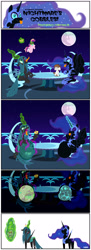 Size: 1600x4411 | Tagged: safe, artist:bbbhuey, derpibooru import, nightmare moon, pipsqueak, princess cadance, queen chrysalis, changeling, changeling queen, pony, comic:nightmare's gobbles!, age regression, belly, big belly, chrysalispred, cocoon, colt, colt prey, comic, disguise, disguised changeling, eaten alive, female, filly, filly prey, foal, huge belly, internal, levitation, magic, male, moon, night, predmare moon, preydance, telekinesis, tongue, tongue out, vore, x-ray, younger