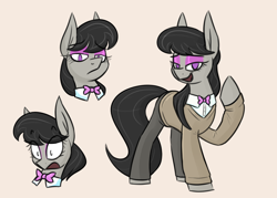 Size: 1986x1421 | Tagged: safe, artist:moonatik, derpibooru import, octavia melody, earth pony, pony, bowtie, clothes, collar, eyeshadow, female, makeup, mare, simple background, sketch, solo, sweater