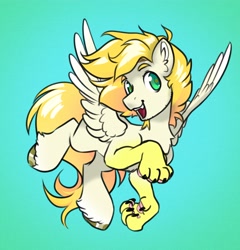 Size: 3442x3589 | Tagged: safe, artist:opalacorn, derpibooru import, oc, oc:exist, griffequus, hippogriff, hybrid, pony, cute, flying, happy, paws, soft, wings