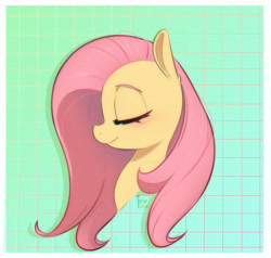 Size: 1000x952 | Tagged: safe, artist:inkypuso, derpibooru import, fluttershy, pegasus, pony, bust, cute, drop shadow, eyes closed, female, grid, mare, passepartout, portrait, profile, shyabetes, smiling, solo