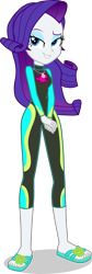 Size: 1339x3973 | Tagged: safe, artist:dustinwatsongkx, derpibooru import, rarity, human, equestria girls, equestria girls series, accessory swap, barefoot, clothes, clothes swap, feet, female, fluttershy's wetsuit, geode of fauna, glasses, magical geodes, sandals, simple background, solo, swimsuit, swimsuit swap, transparent background, vector, wetsuit