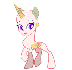 Size: 1634x1600 | Tagged: safe, derpibooru import, original species, abomination, base, cursed, cursed image, ear, eyebrows, folded wings, horn, human head, human head pony, long horn, multiple ears, not salmon, open mouth, open smile, raised eyebrow, raised eyebrows, raised hoof, raised leg, simple background, smiling, transparent background, wat, what has magic done, what has science done, wings