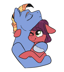 Size: 1512x1700 | Tagged: safe, artist:smirk, derpibooru import, oc, oc only, oc:grenadine, oc:stone slag, cute, duo, ears, eyes closed, female, floppy ears, hug, husband and wife, male, mare, married couple, one eye closed, simple background, smiling, stallion, straight, transparent background