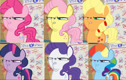 Size: 1170x741 | Tagged: safe, artist:derpy man, artist:taidanastrike, derpibooru import, edit, edited screencap, screencap, applejack, diamond tiara, fluttershy, pinkie pie, rainbow dash, rarity, twilight sparkle, earth pony, pony, crusaders of the lost mark, g4, arin hanson face, mane six, meme, meme face, treehouse