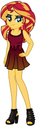 Size: 2712x9198 | Tagged: safe, artist:emeraldblast63, derpibooru import, sunset shimmer, human, equestria girls, bare shoulders, breasts, cleavage, clothes, dress, eyeshadow, human sunset, legs, makeup, open-toed shoes, shoes, simple background, sleeveless, solo, tattoo, toes, transparent background